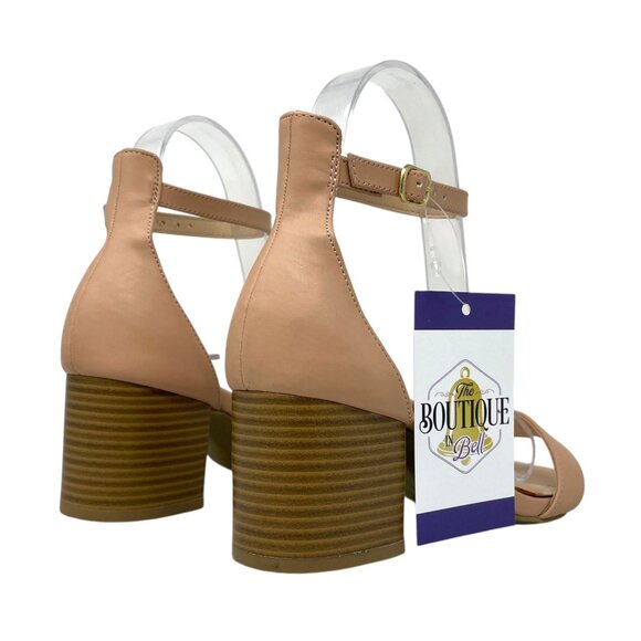 Lulus Harper Womens 5.5 Nude Faux Leather Ankle Strap Block Heel Sandals Strappy - Picture 12 of 16